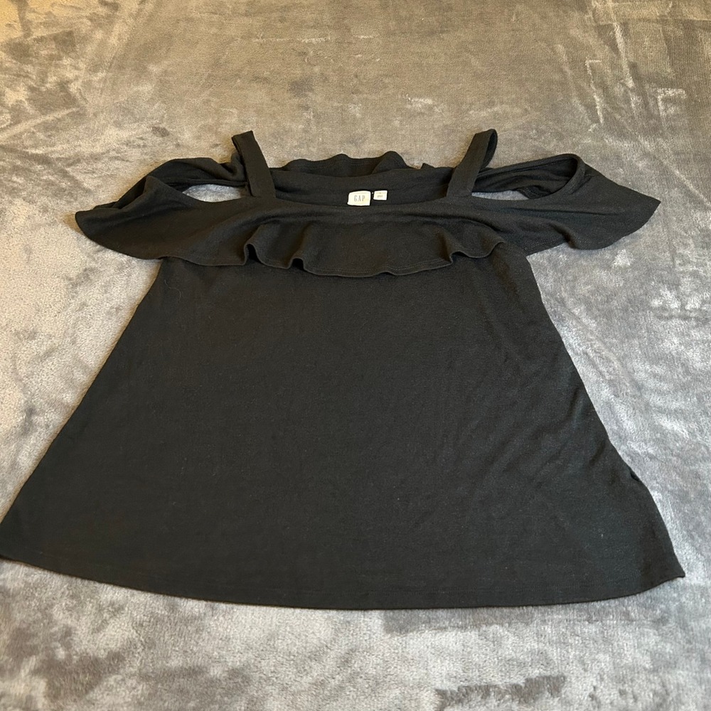 GAP Black Cold Shoulder Ruffle Neck Sleeveless Tank Top - Womens Small